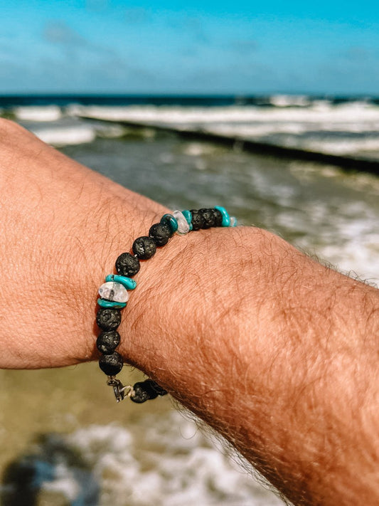Armband,Lava Perlen,Türkis,Mondstein,925er Silber - Schmuck
