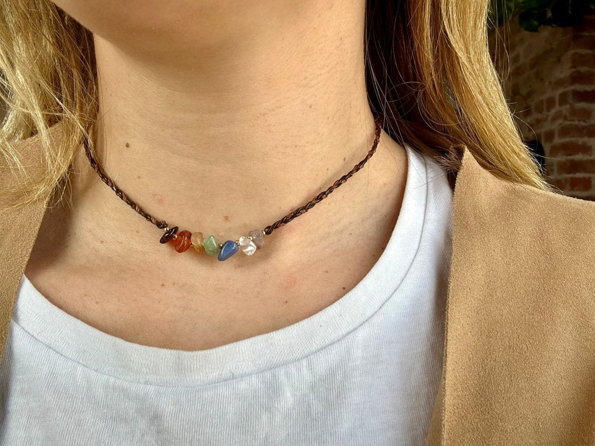 Chakra Kette Edelstein Boho Choker - Halsketten