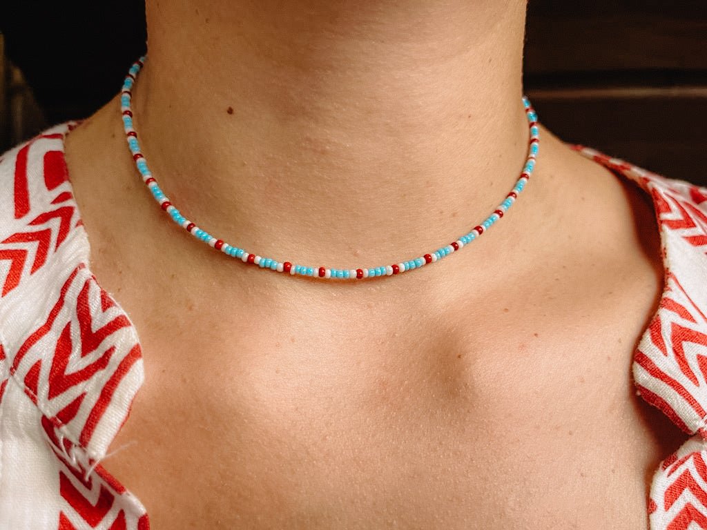 Dünne Perlenkette, South western Schmuck - Halsketten