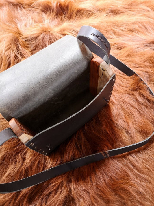 Handgefertigte Leder-Holz-Tasche „Black Rosewood“ – Exklusive Unikat-Handtasche aus Rindslede - Handtasche