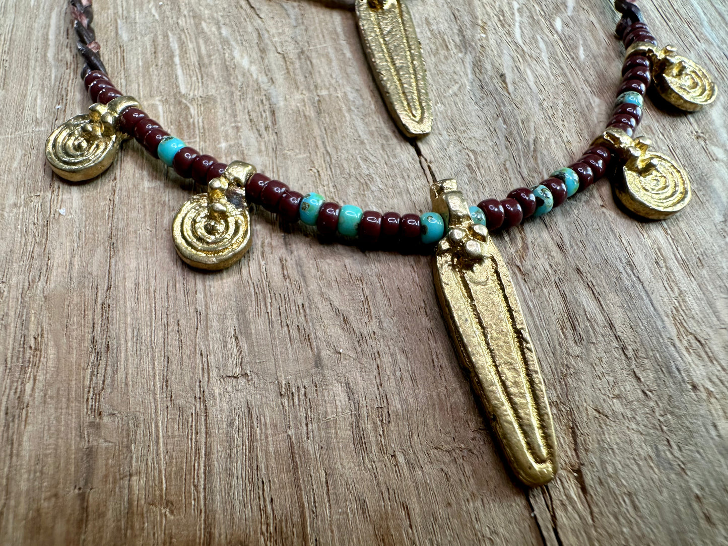 verspielte Boho Kette "Luna" mit Messinganhängern, Ethno Chic - Halsketten