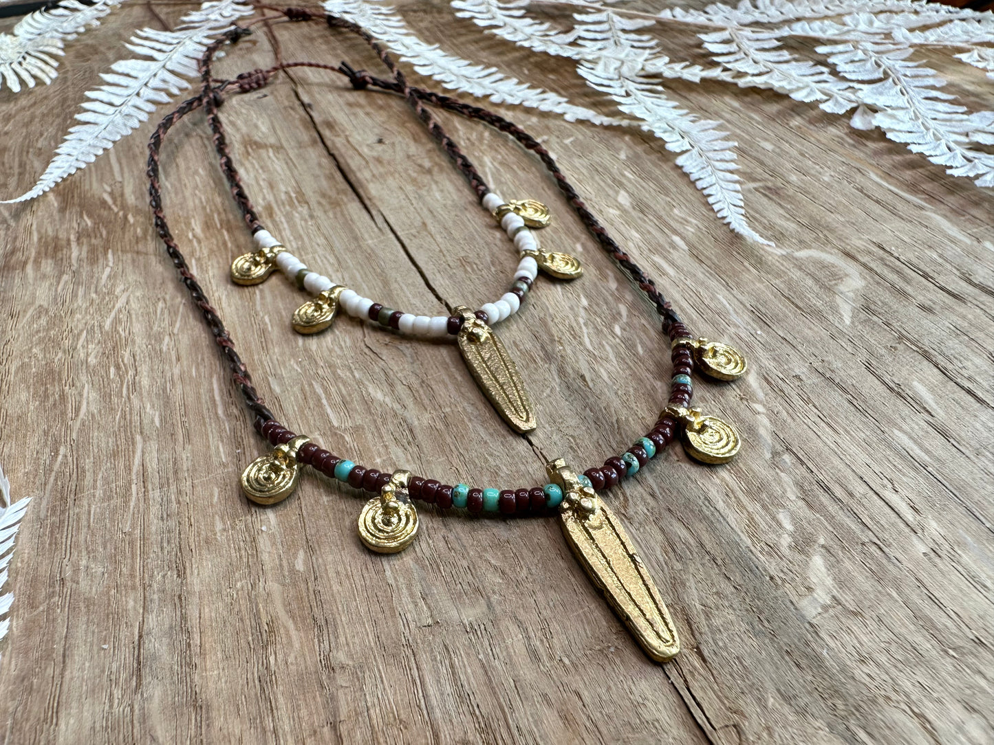 verspielte Boho Kette "Luna" mit Messinganhängern, Ethno Chic - Halsketten