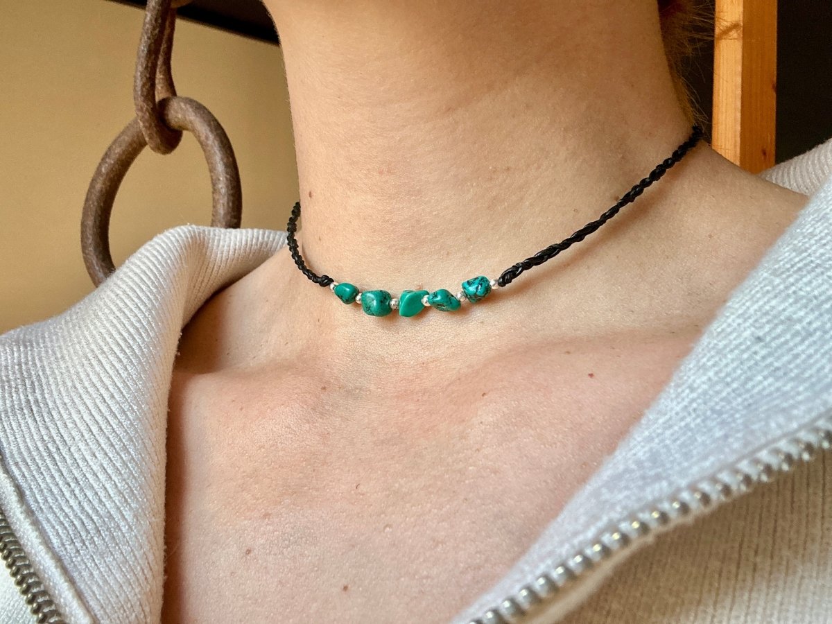 Kette Leder Türkis 925er Silber - Kette