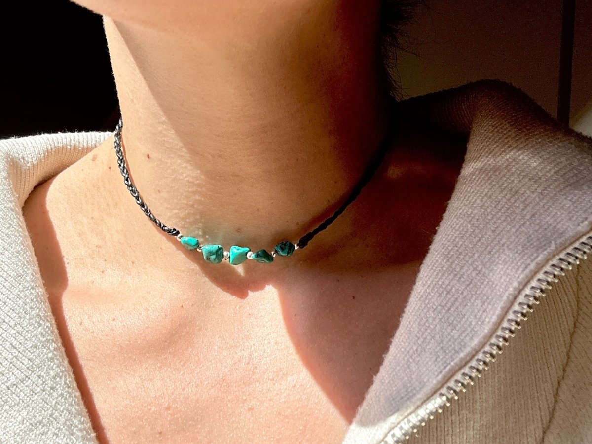 Kette Leder Türkis 925er Silber - Kette