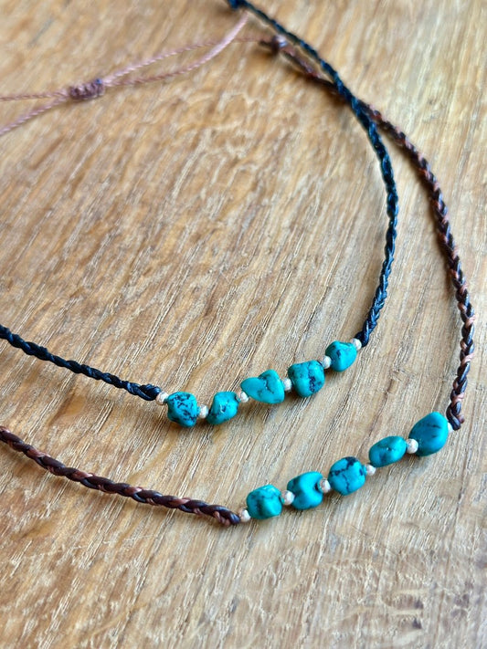 Kette Leder Türkis 925er Silber - Kette