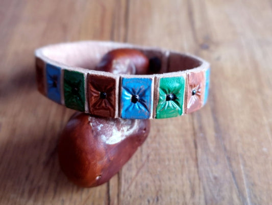 Lederarmband, handbemalt, Leder, Quadrate -