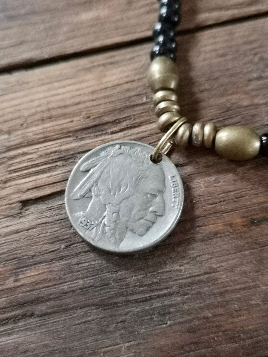 Perlenkette, Buffalo Nickel, Western, Native American, Halskette -