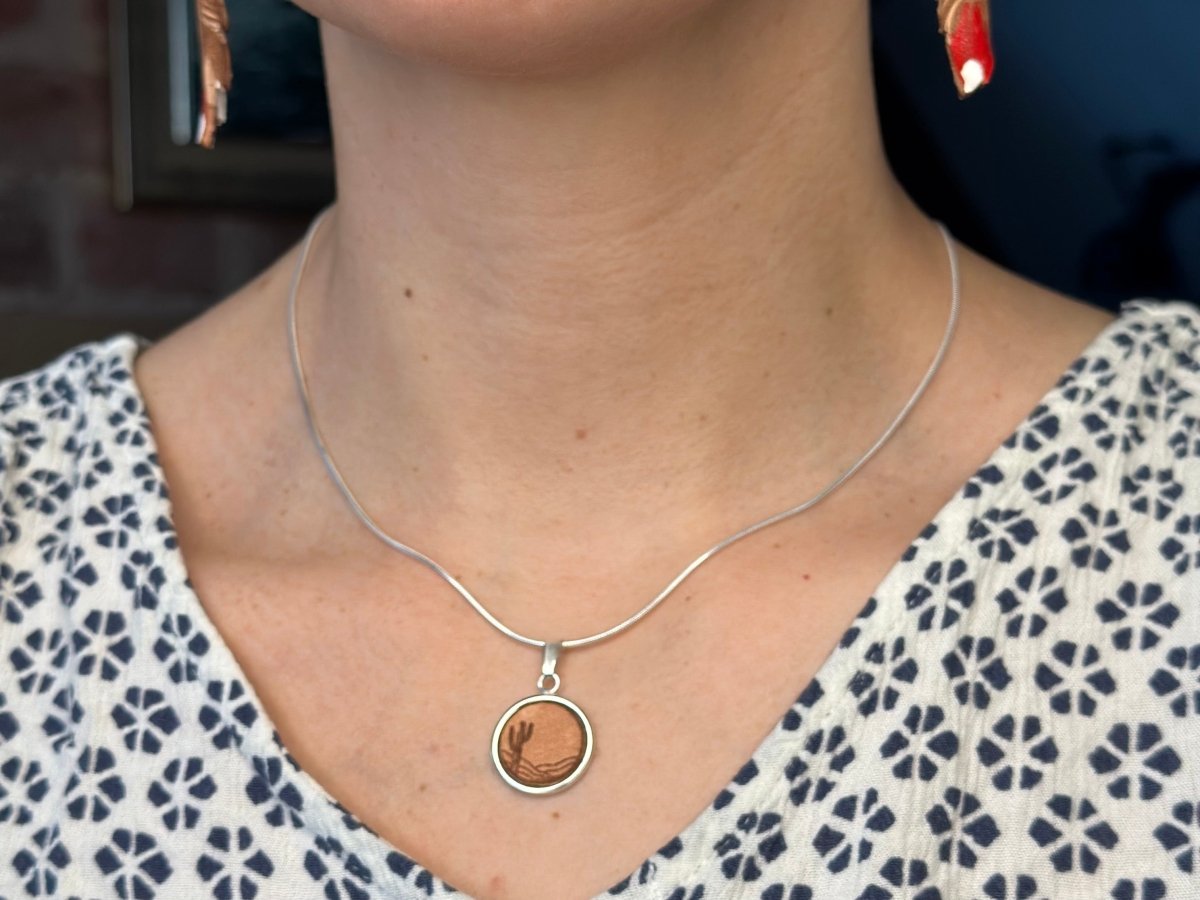 Silber Kette Anhänger Wüste Kaktus Leder -