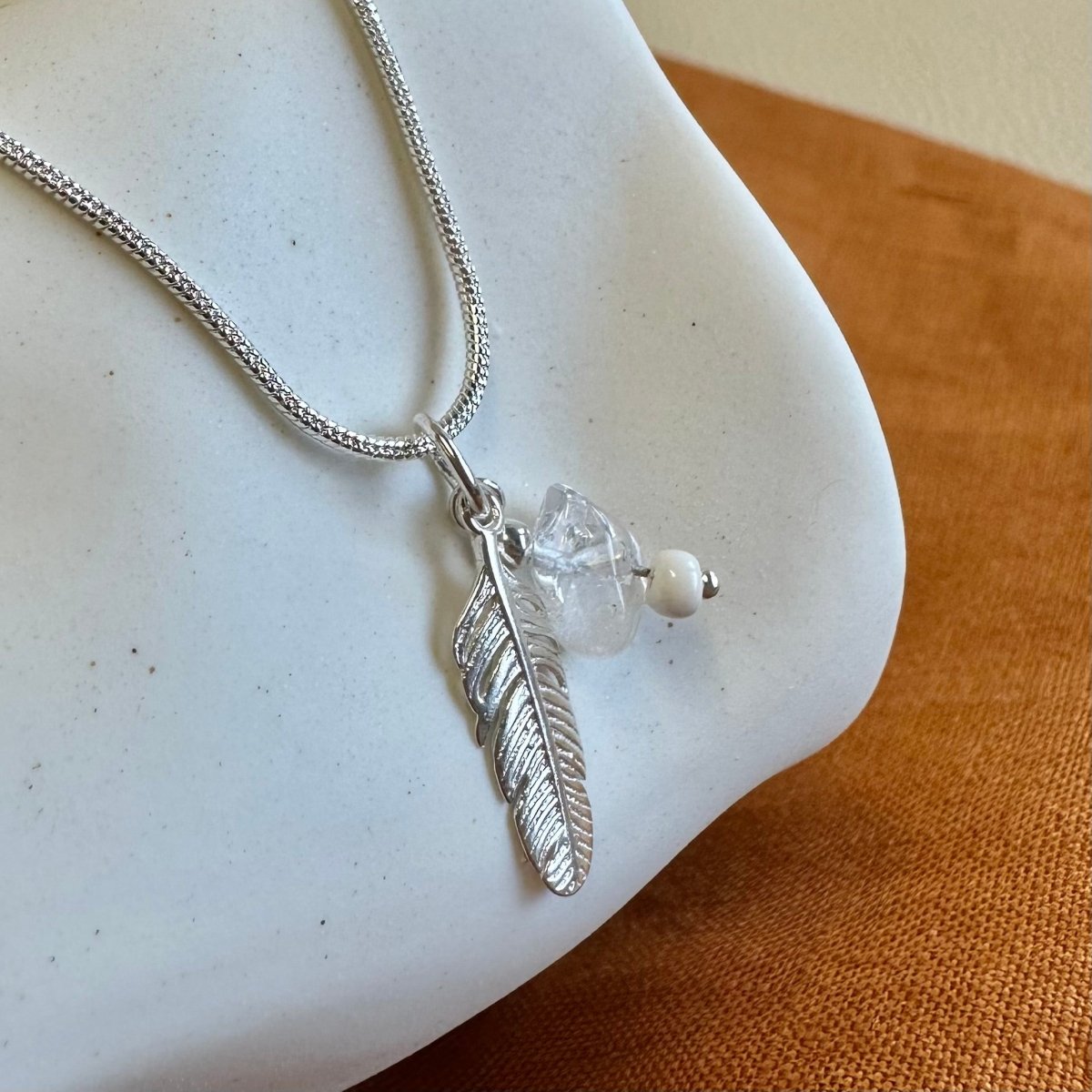 Silberkette Charms Feder - Halsketten