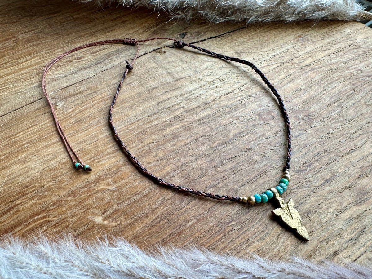 Western Kette Boho Choker Pfeil Perlen Leder - Halsketten
