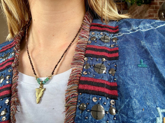 Western Kette Boho Choker Pfeil Perlen Leder - Halsketten