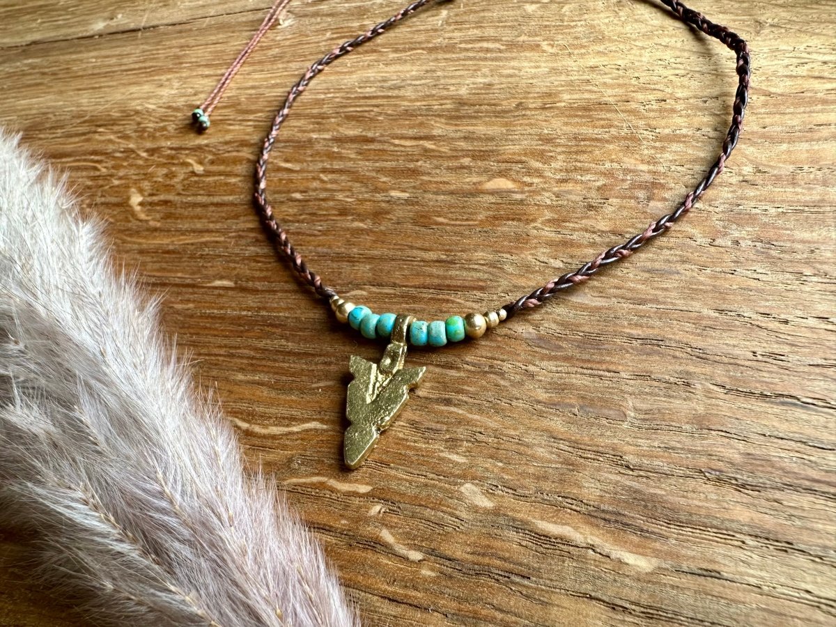 Western Kette Boho Choker Pfeil Perlen Leder - Halsketten