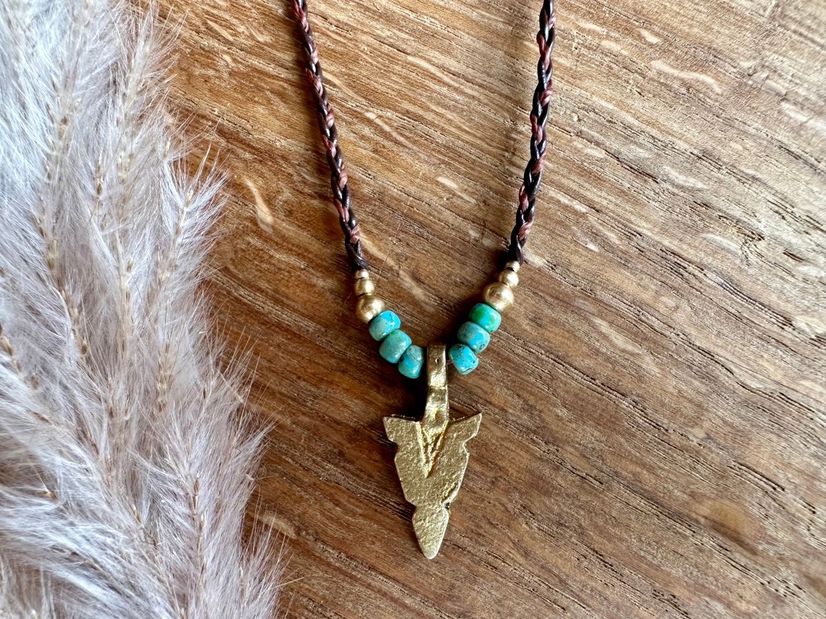Western Kette Boho Choker Pfeil Perlen Leder - Halsketten