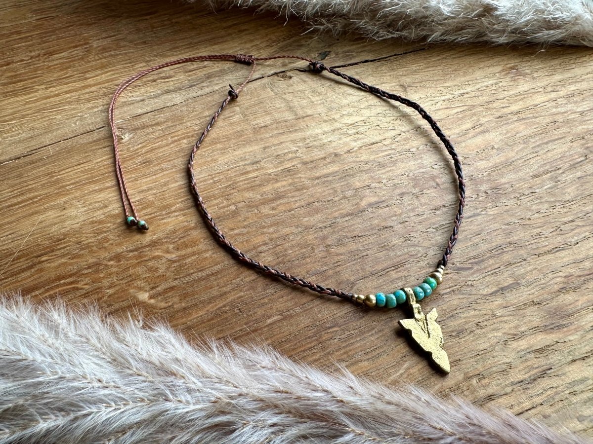 Western Kette Boho Choker Pfeil Perlen Leder - Halsketten