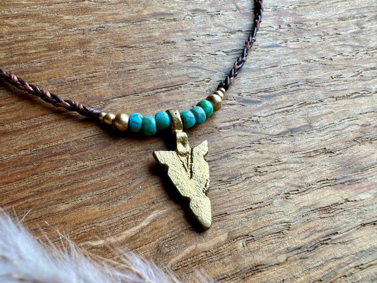 Western Kette Boho Choker Pfeil Perlen Leder - Halsketten