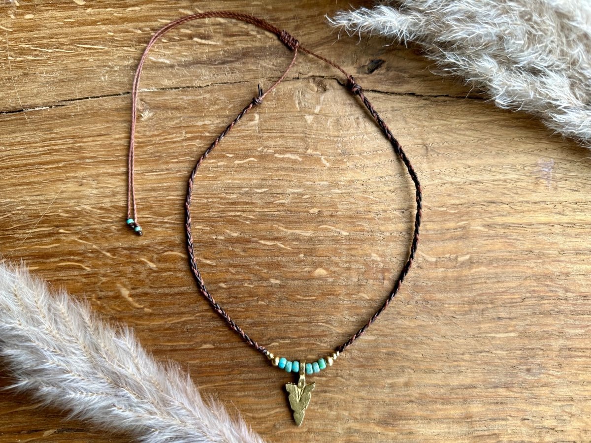 Western Kette Boho Choker Pfeil Perlen Leder - Halsketten
