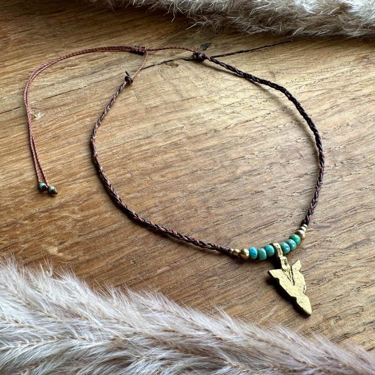 Western Kette Boho Choker Pfeil Perlen Leder - Halsketten