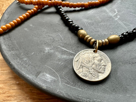 Perlenkette, Buffalo Nickel, Western, Native American, Halskette -