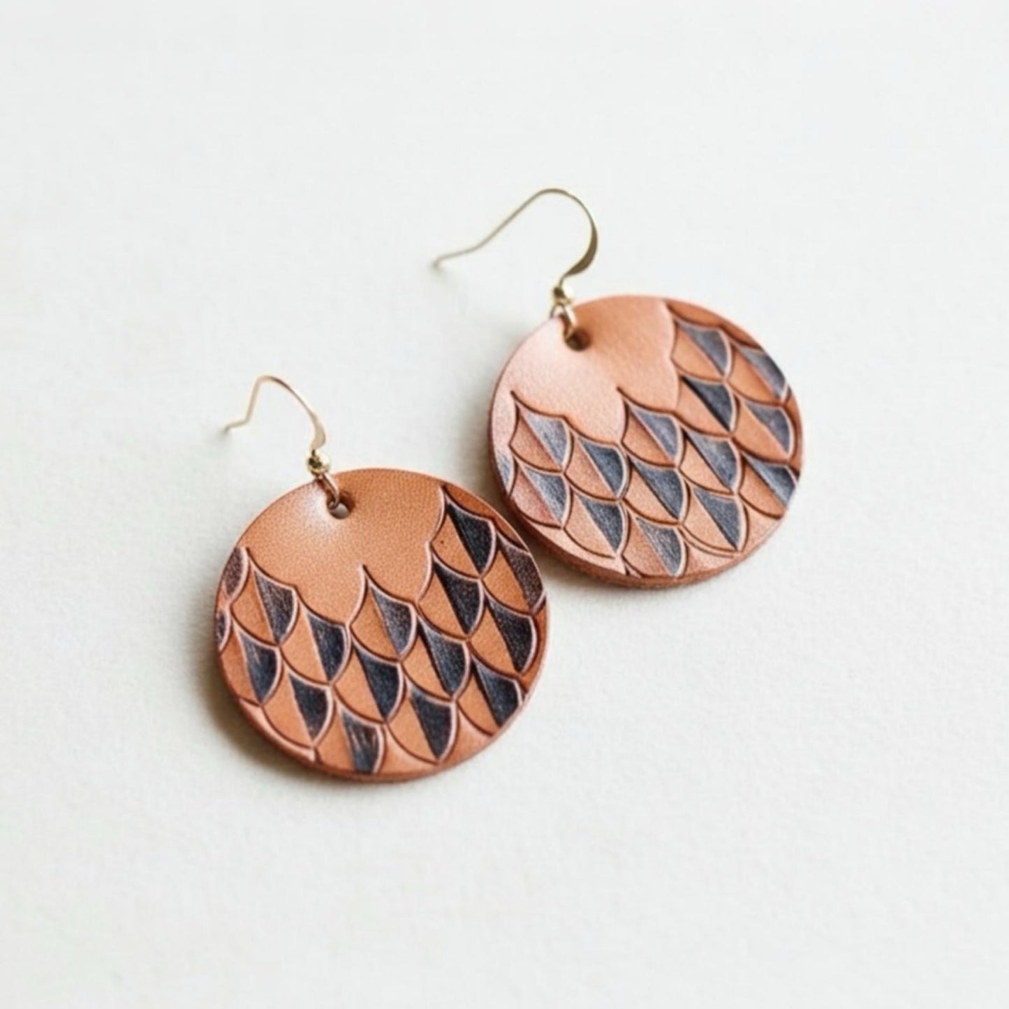 Ohrringe, Leder, Kreis, punziert