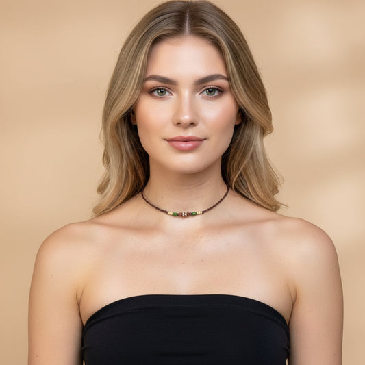 Filigree choker necklace, small wooden beads jewelry, beaded necklace, surfer style