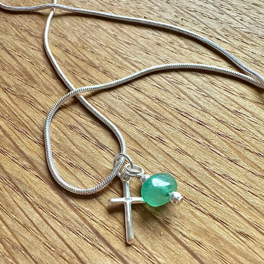 Silberkette Kreuz Jadestein
