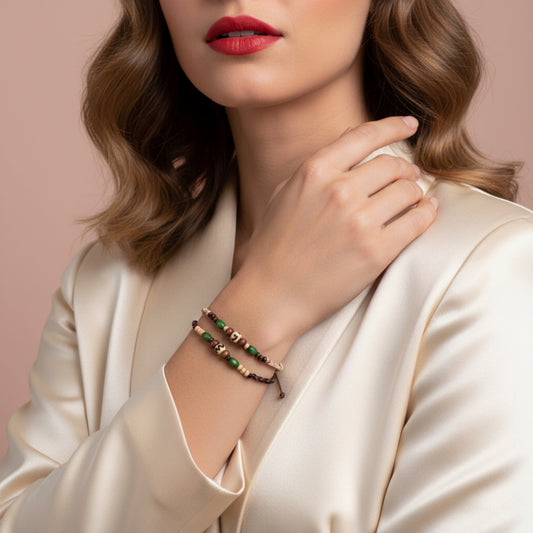 Bracelet, small wooden beads, boho style