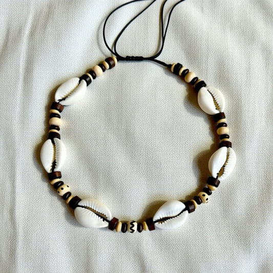 Choker "Maui" wooden beads,shell necklace