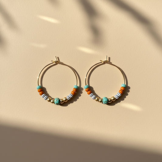 Pearl earring, creole 18K gold plated, filigree pearls, boho, hippie