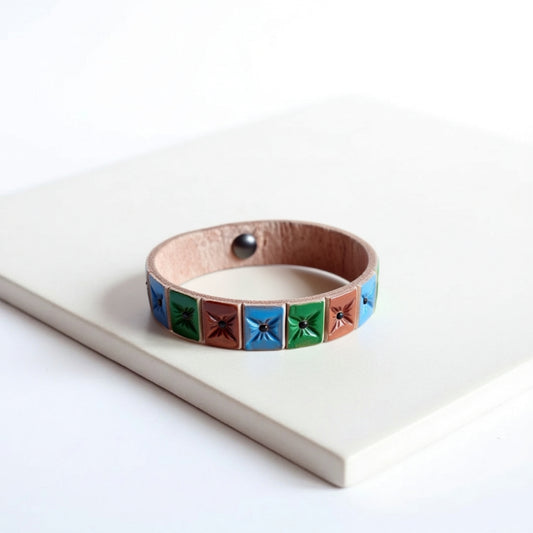 Leather bracelet, hand-painted, leather, squares