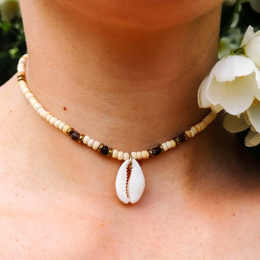 Choker Kette "Luana", Muschel, Kokosperlen, verstellbar - 
