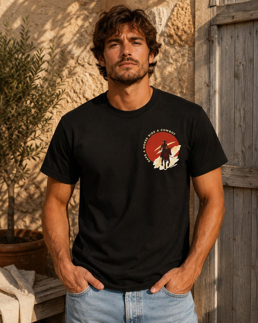 Cowboy T-Shirt Western Sunset in Schwarz – Wyatt - T-Shirt