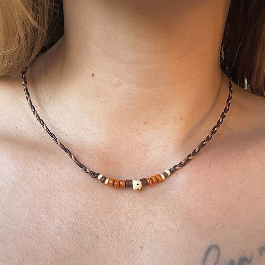 Holzperlen Kette orange - Halsketten
