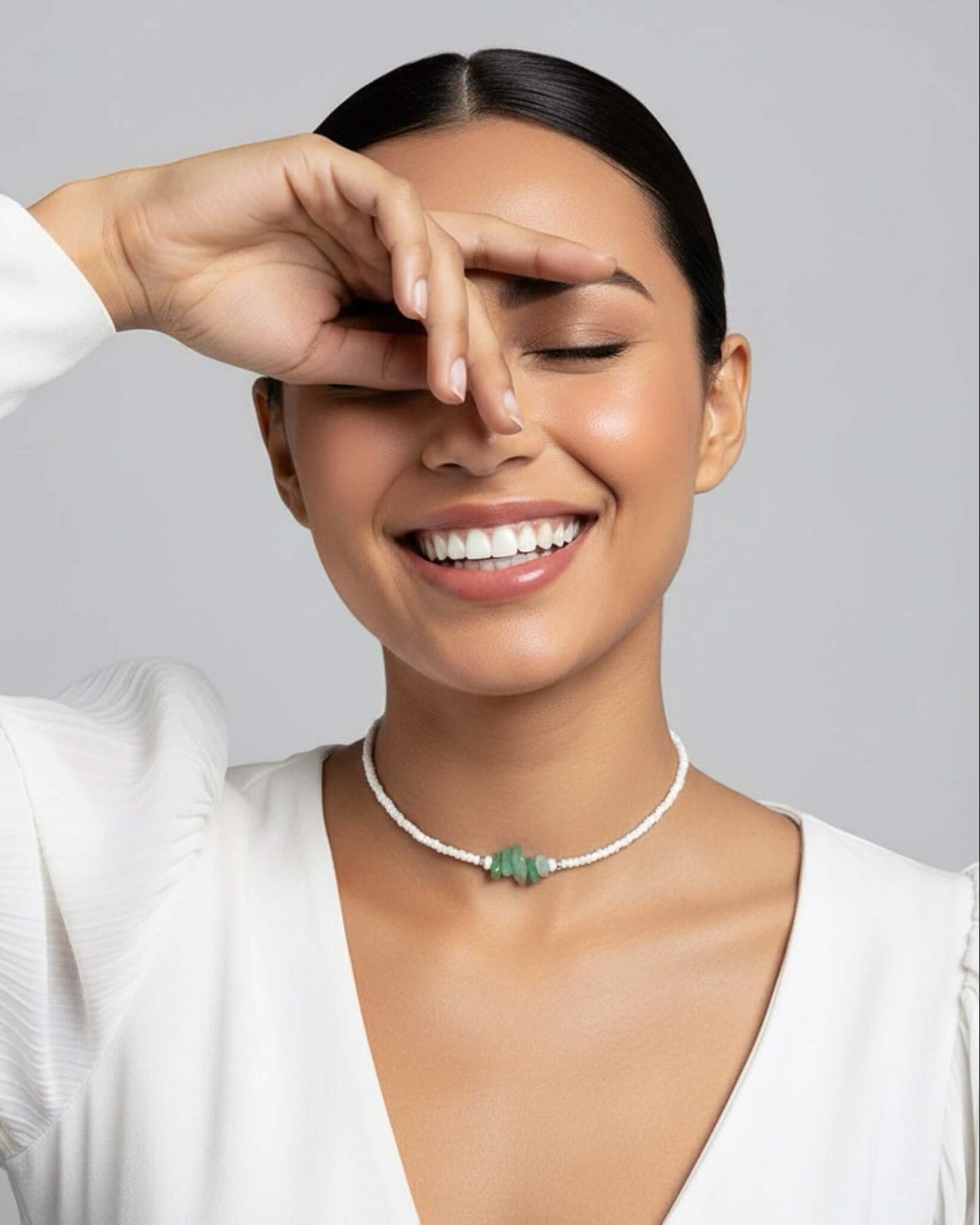 Dünne Perlenkette Jade, 925er Silber – Jade von Spitzstock