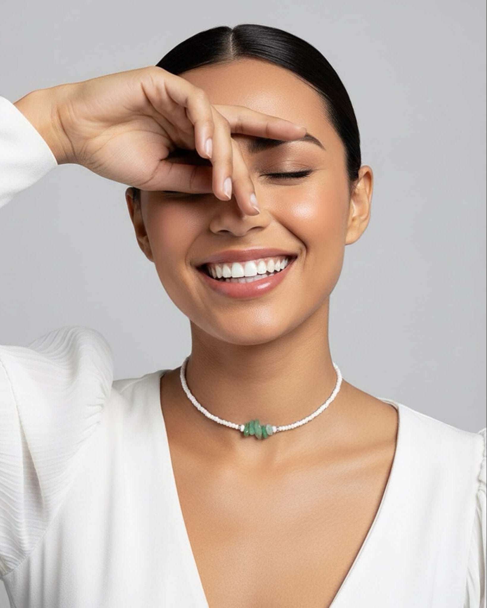 Dünne Perlenkette Jade, 925er Silber – Jade von Spitzstock