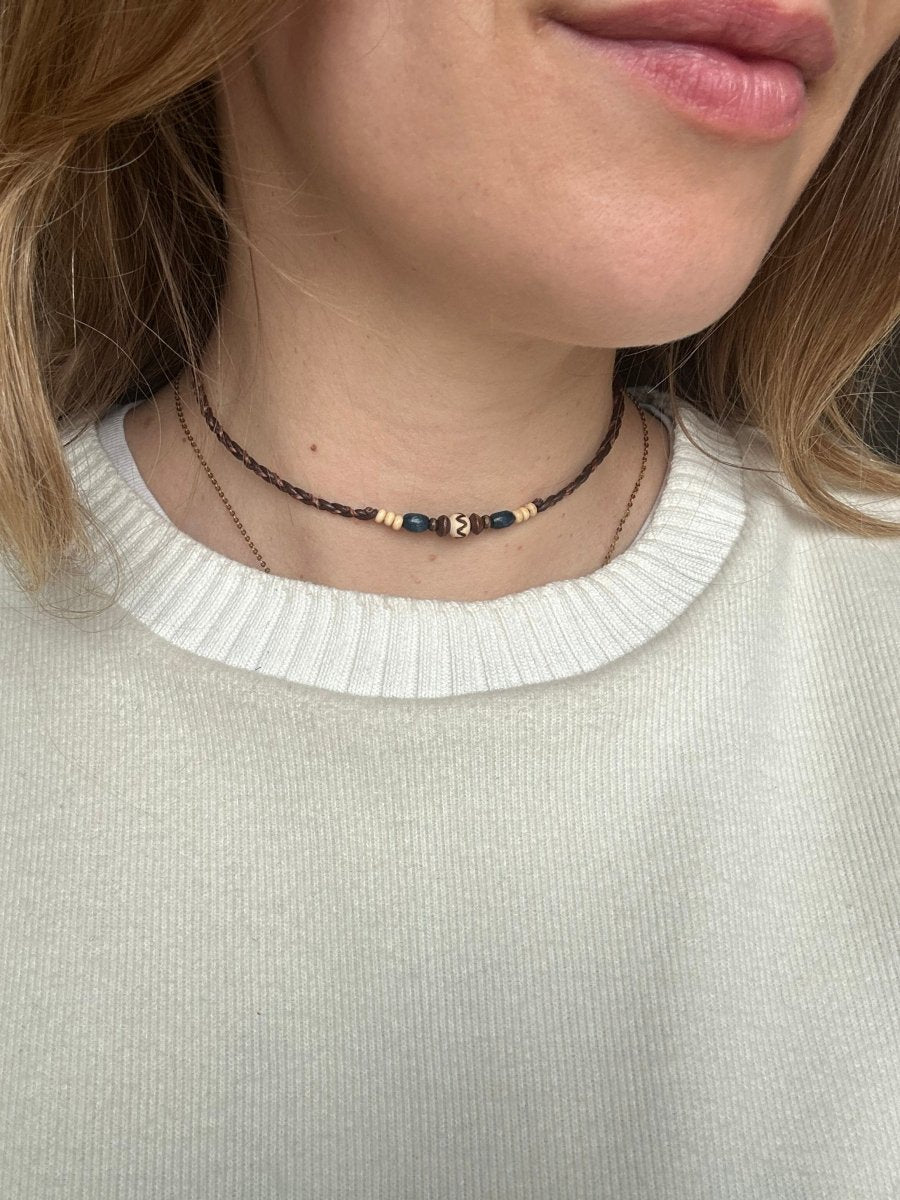 Kette Holzperlen blau - 