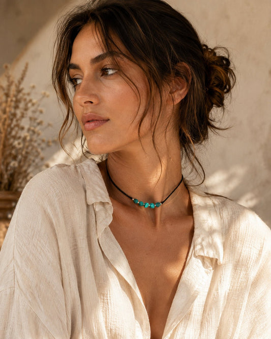 Kette Leder Türkis, 925er Silber – Genevieve - Kette