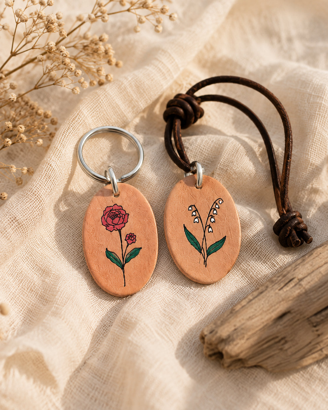 Personalisierter Leder Anhänger mit Geburtsblume, alle 12 Monate – Spitzstock
