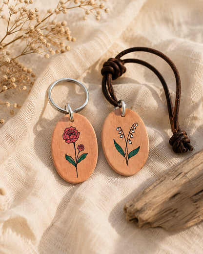 Personalisierter Leder Anhänger mit Geburtsblume, alle 12 Monate – Spitzstock