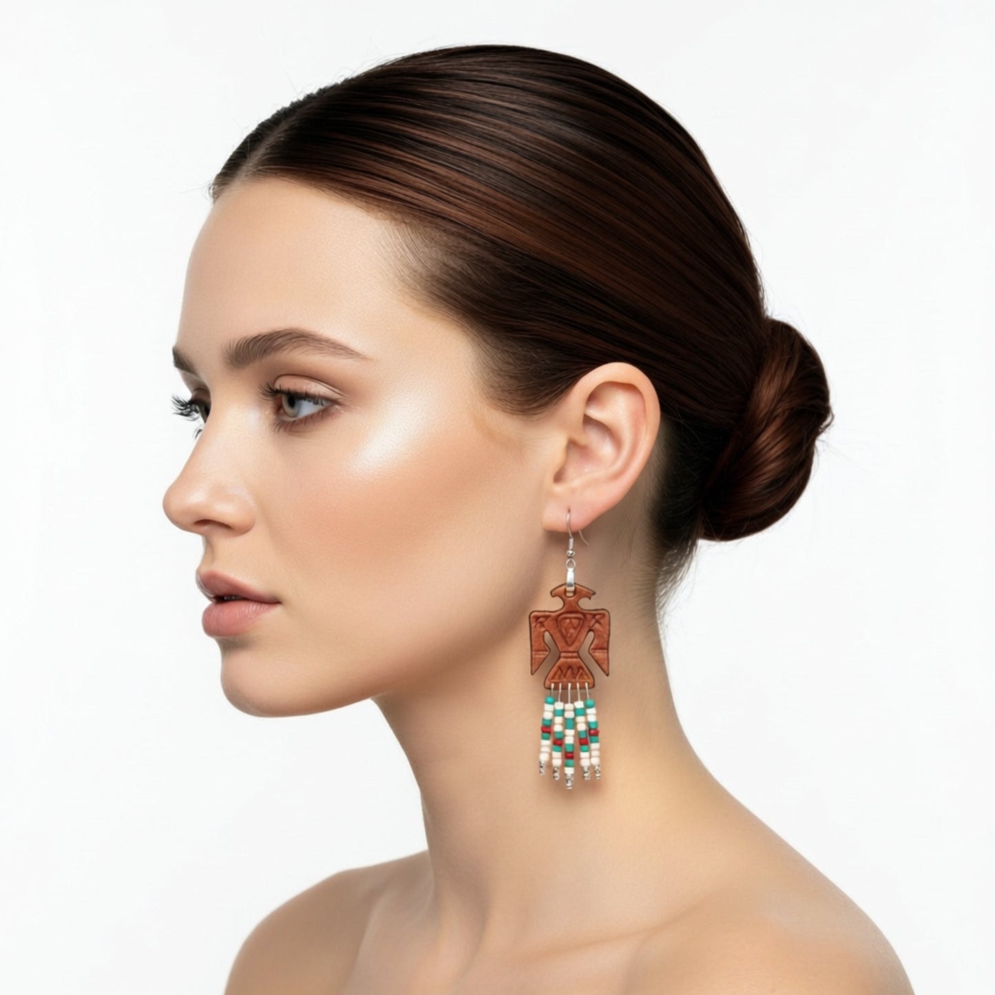 Handgefertigte Leder-Ohrringe „Thunderbird“ – Western-Statement-Schmuck mit 925er Silber & Perle