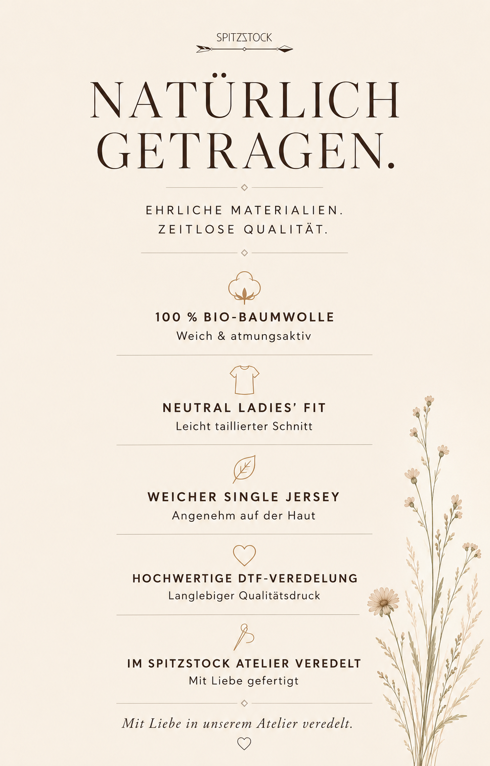 Produktvorteile Colette T-Shirt – 100% Bio-Baumwolle, Atelier-Veredelung von Spitzstock