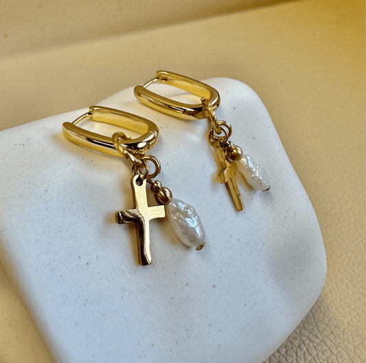 Ohrringe Kreuz Perle - Ohrring