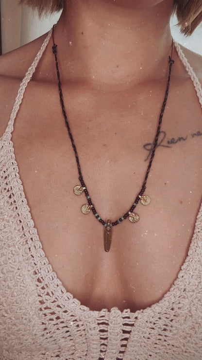 verspielte Boho Kette "Luna" mit Messinganhängern, Ethno Chic