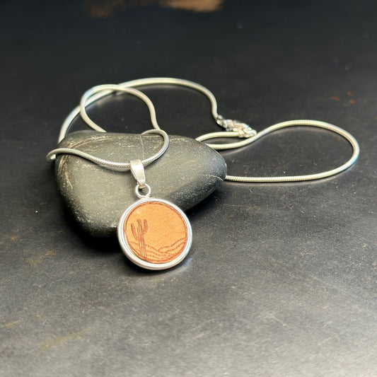 Silber Kette Anhänger Wüste Kaktus Leder -