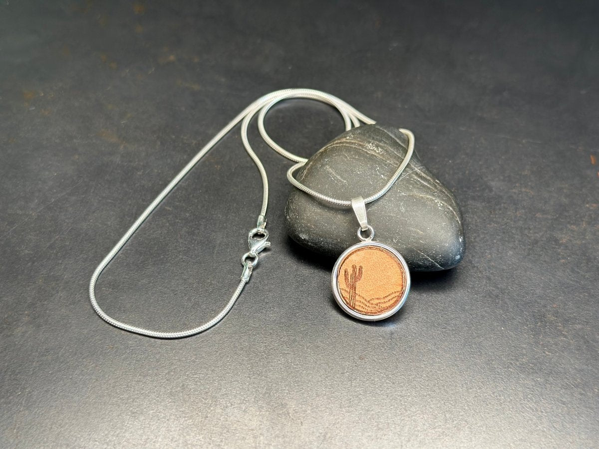 Silber Kette Anhänger Wüste Kaktus Leder -