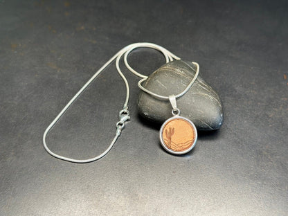 Silber Kette Anhänger Wüste Kaktus Leder -