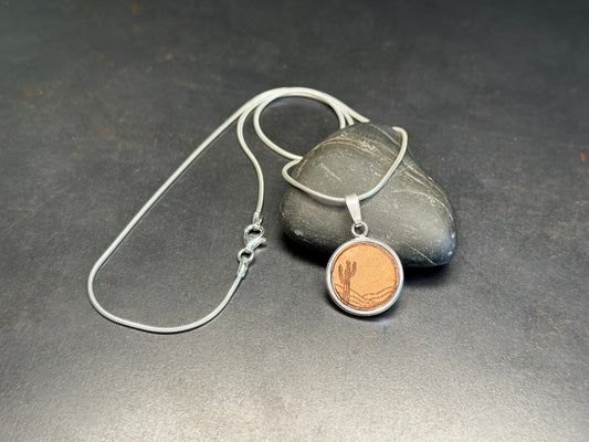 Silber Kette Anhänger Wüste Kaktus Leder - 