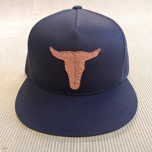 Unisex Snapback - Cap Schwarz mit Netz & Büffel Lederpatch - Cap