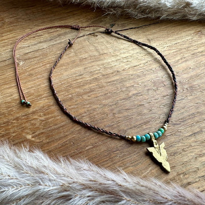 Western Kette Boho Choker Pfeil Perlen Leder - Halsketten