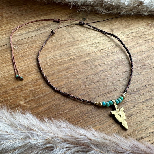 Western Kette Boho Choker Pfeil Perlen Leder - Halsketten