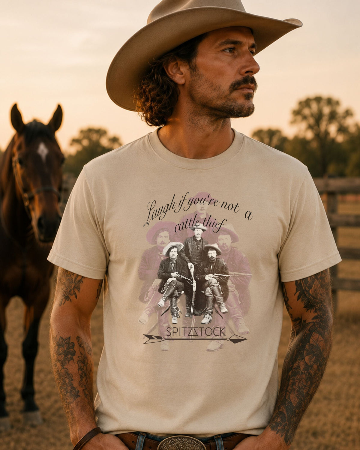 Western T-Shirt Outlaw Vintage in Beige – Silas - T-Shirt